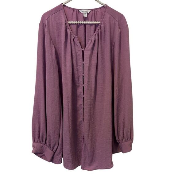 Nine West women’s top 3X button front balloon sleeve tunic boho peasant fairy pu - Picture 2 of 11